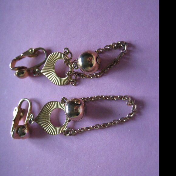 Lot of 5 Vintage Screw Back Clip On Earrings Patented Faux Gold Glass - Picture 10 of 16